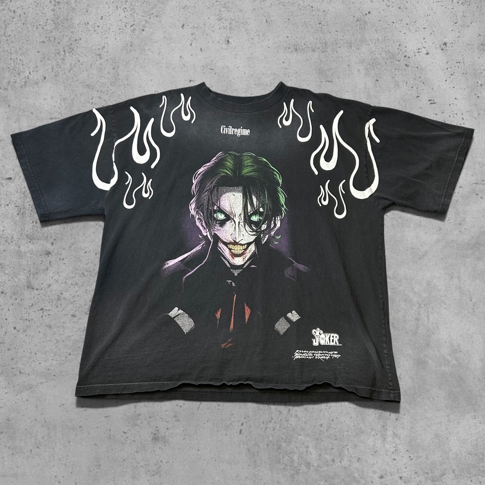 Civil Regime Joker Batman Flame Graphic T-Shirt Black Goth Streetwear XXL